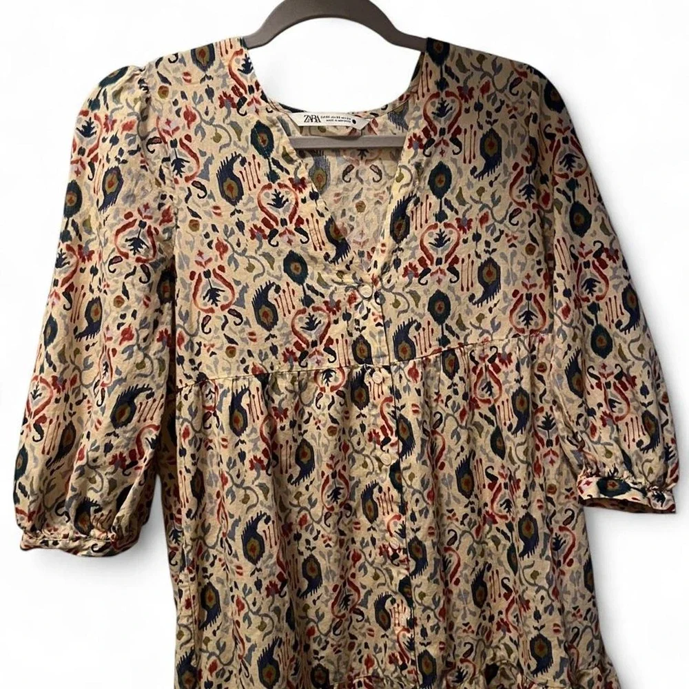 Zara fall autumnal midi dress with floral and leaf motifs
